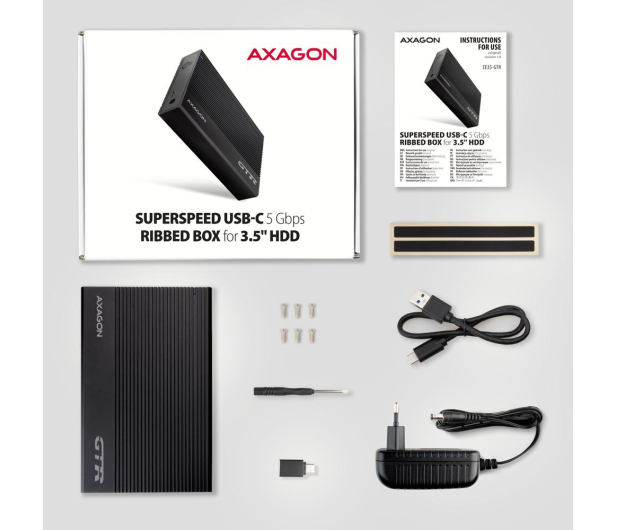 Axagon EE35-GTR USB-C 5Gbps RIBBED box 3,5" - 1485443 - zdjęcie 9